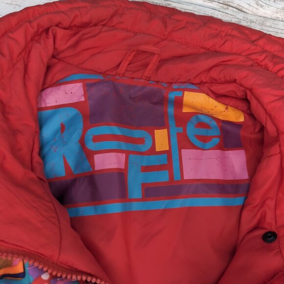 Roffe 80s Ski Jacket Red Multicolor Geometric Retro Snow Coat – Women’s 14 - Picture 4 of 9